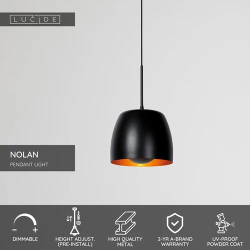 Lucide NOLAN - Pendant light - Ø 24 cm - 1xE27 - Black - USP